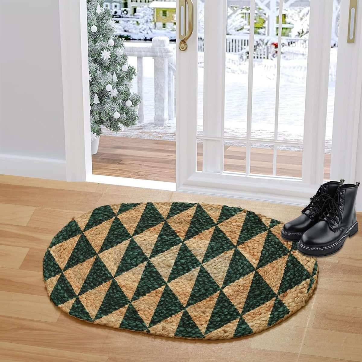 Home Lane 100% Jute Printed mats Oval Natural Jute | Door Mat Rug/Mat for Entrance, Jute Mat Carpet for Livingroom, Bedroom, Din
