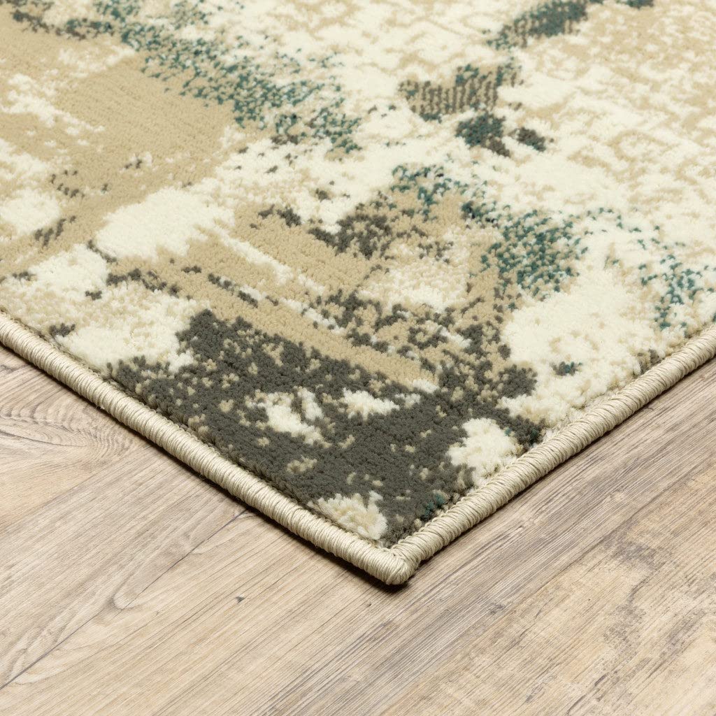 HomeRoots Polypropylene 2’ x 8’ Beige and Blue Block Indoor Runner Rug