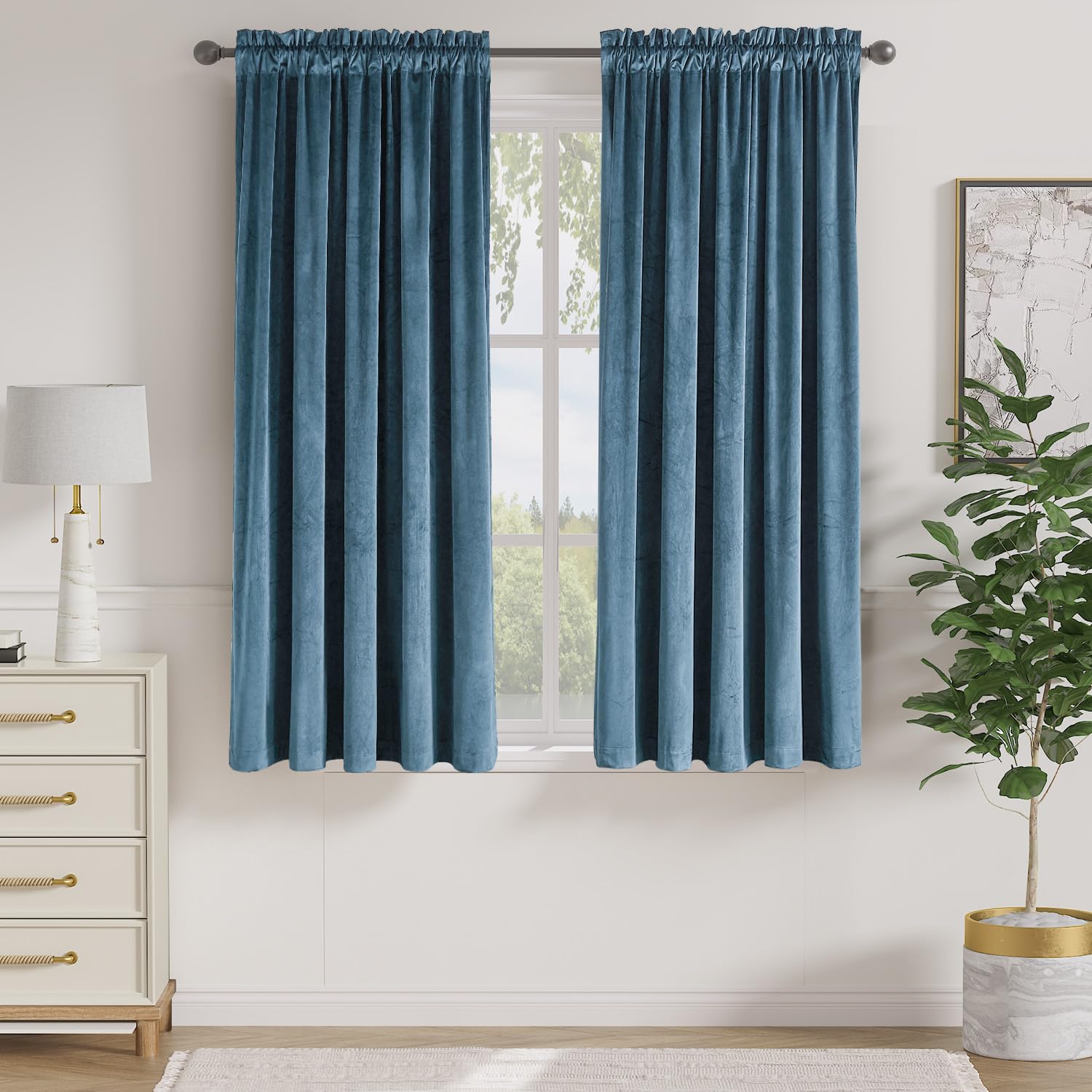 Lazzzy Velvet Blackout Curtains Blue Thermal Insulated Curtains Soundproof Noise Reducing Drapes For Bedroom Living Room Darkeni