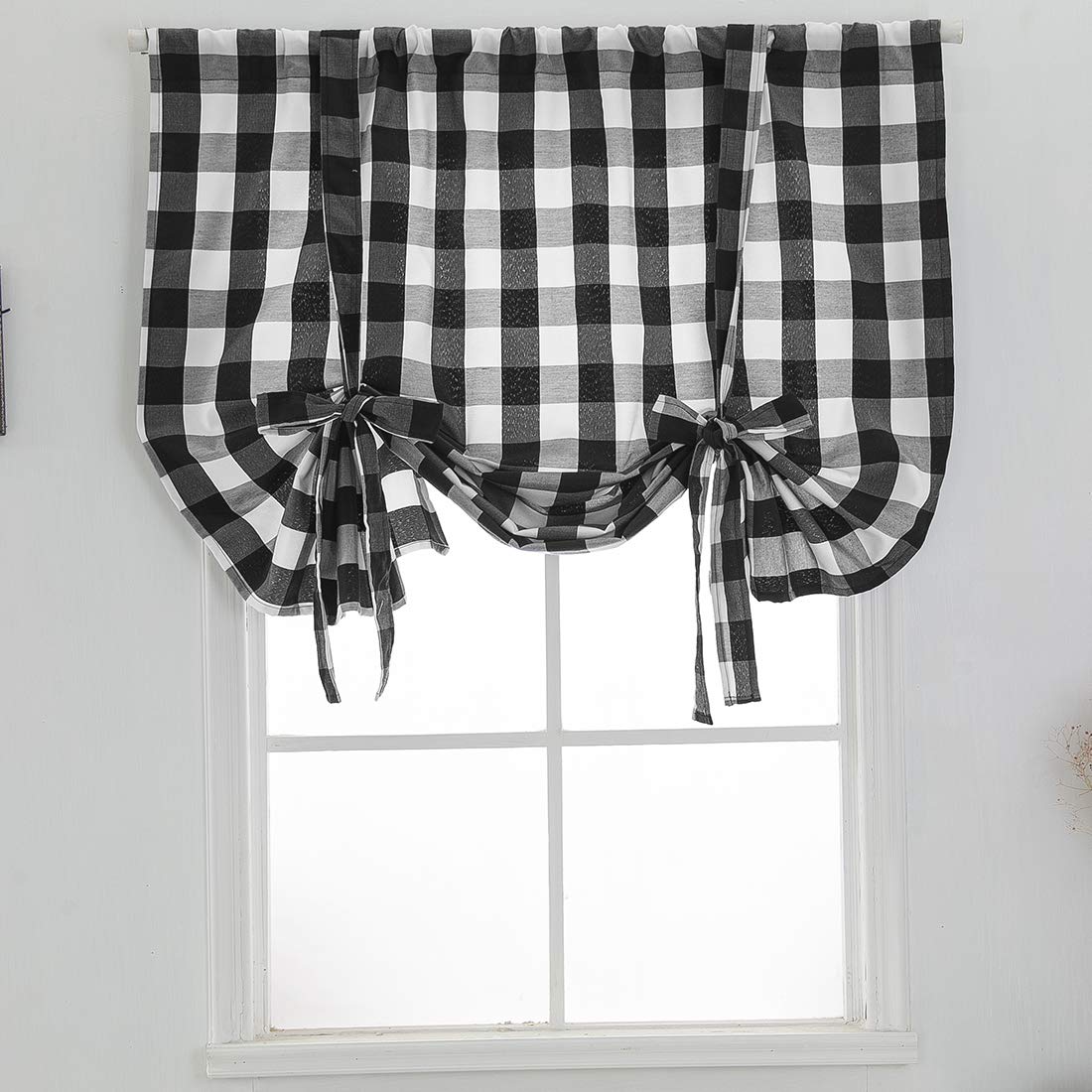 vctops Christmas Black and White Buffalo Check Tie Up Curtains Farmhouse Thermal Insulated Window Adjustable Balloon Curtain Sha