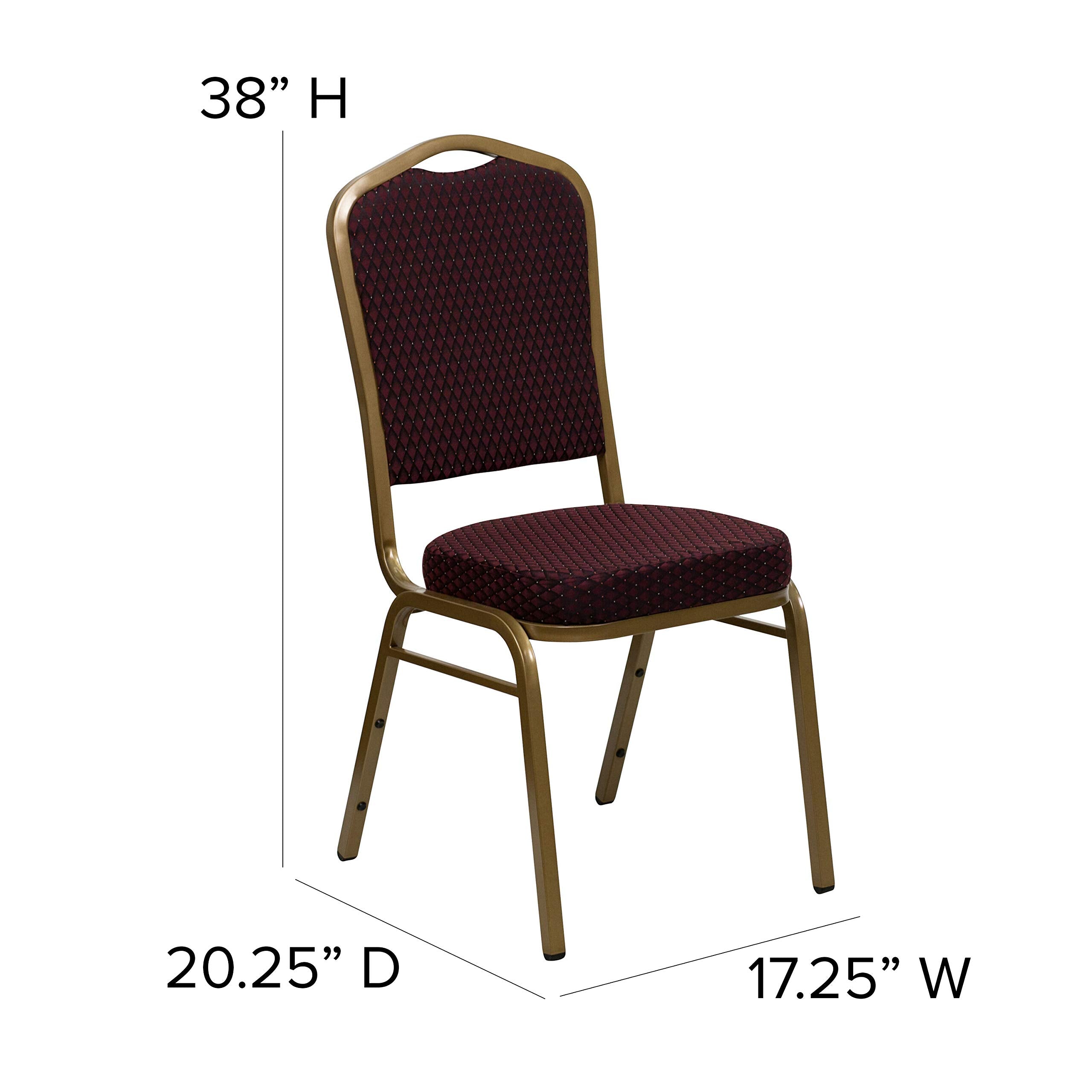 Flash Furniture HERCULES Series Crown Back Stacking Banquet Chair in Burgundy Patterned Fabric - Gold Frame