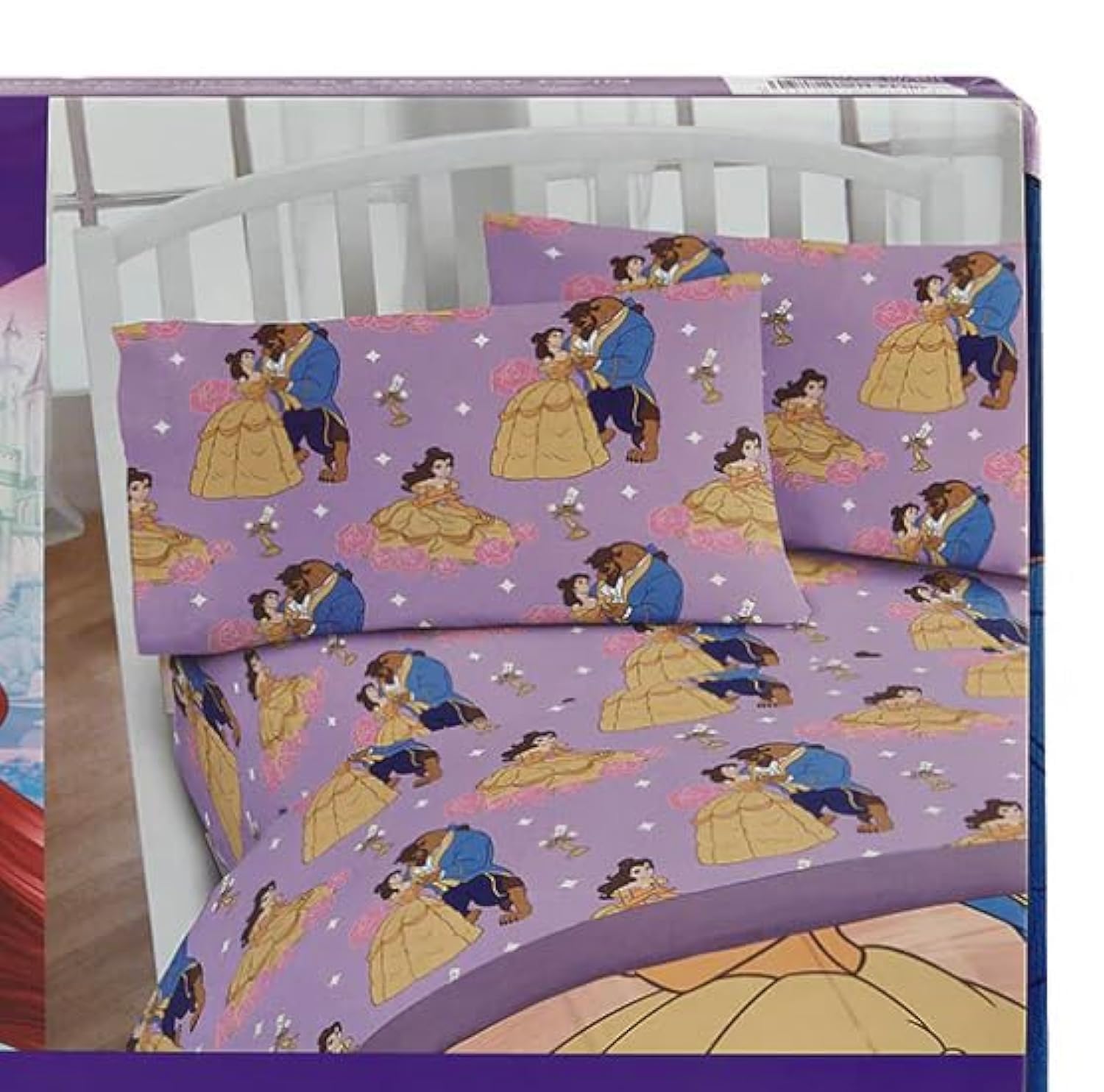 Jay Franco Twin Size Sheet Set 3 Pieces Kids Set (Beauty & The Beast), Pink, Black, JF14545