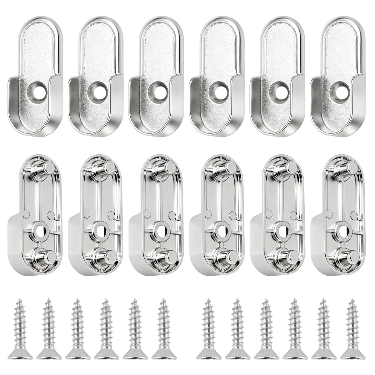 12 Pcs Silver Oval Closet Rod End Supports 15mm x 30mm HeavyDuty Wardrobe Brackets Metal Rod Holders