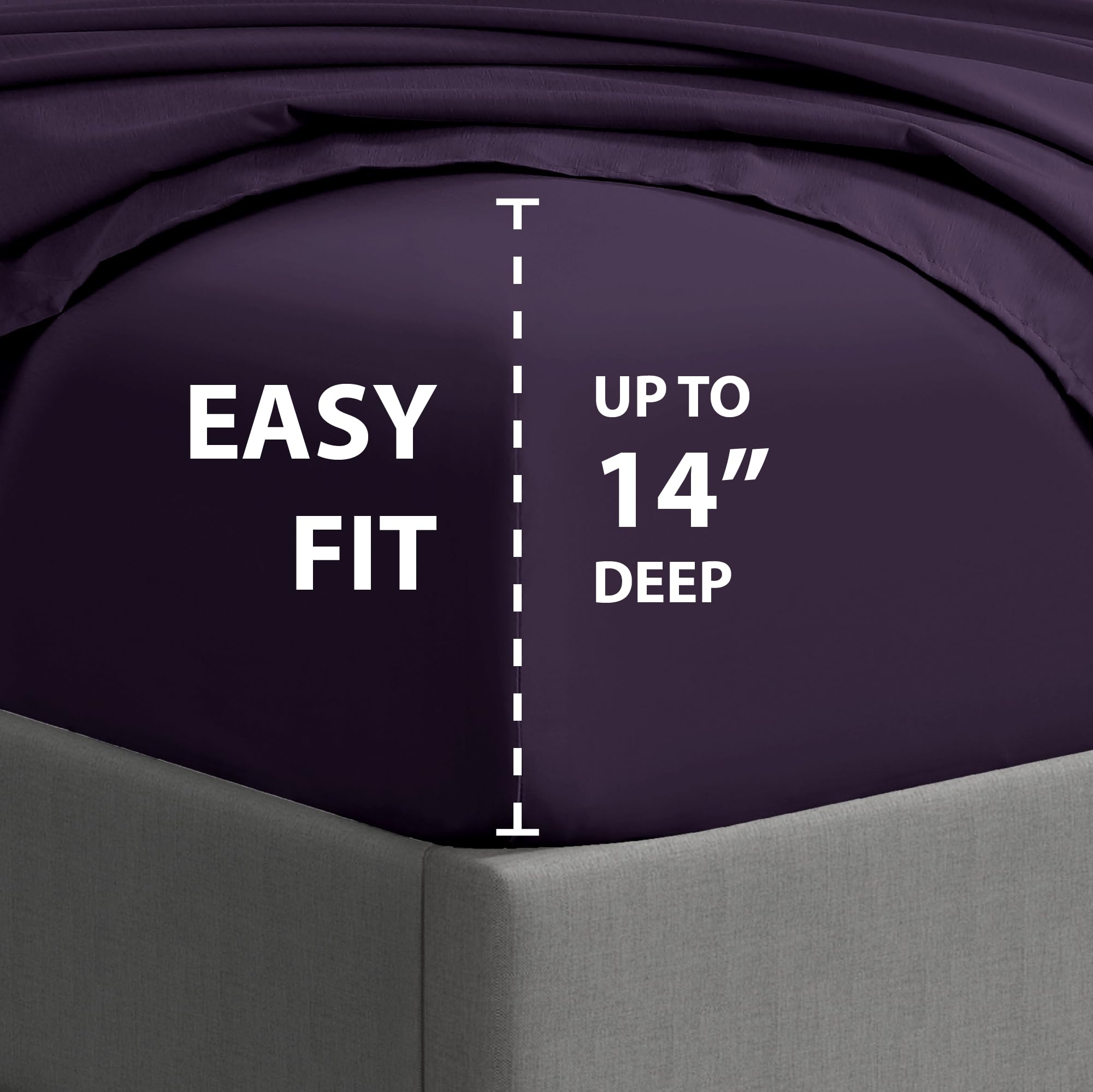 Cathay Home Essentials Ultra Soft Hypoallergenic Wrinkle Resistant Double Brushed Microfiber Bedding Sheet Set, Eggplant, Queen