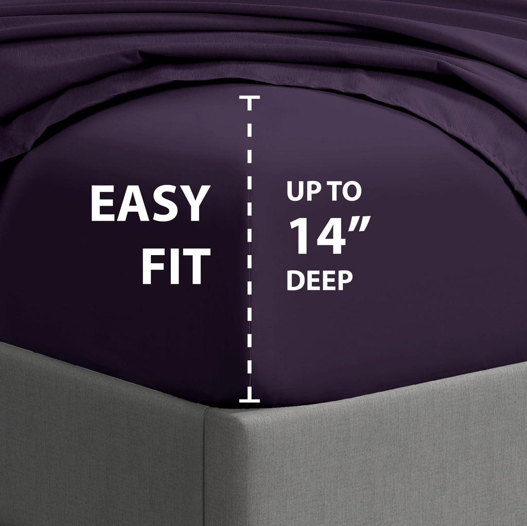 Cathay Home Essentials Ultra Soft Hypoallergenic Wrinkle Resistant Double Brushed Microfiber Bedding Sheet Set, Eggplant, California King