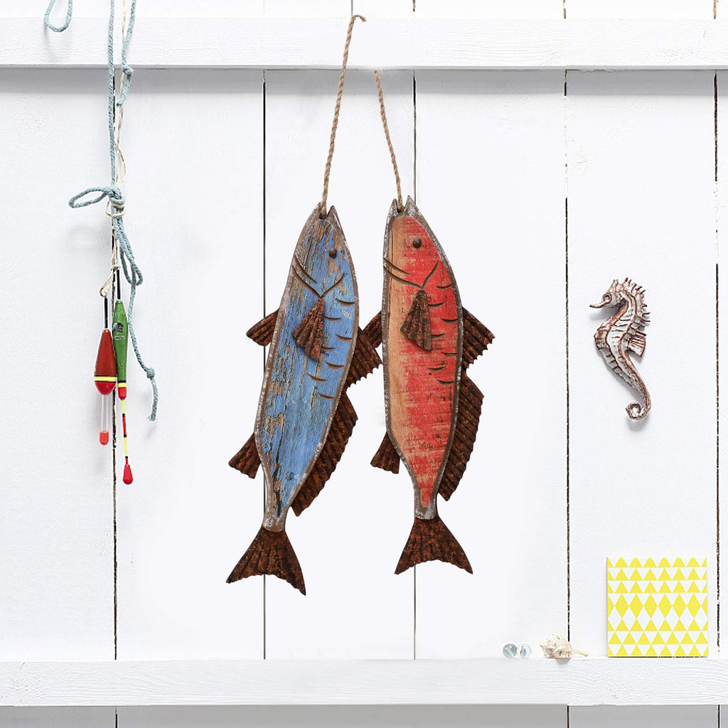 Attraction Design Wooden Fish Decor Hanging Wood Fish Decorations For Wall, Rustic Nautical Fish Decor Beach Theme Home Decorati