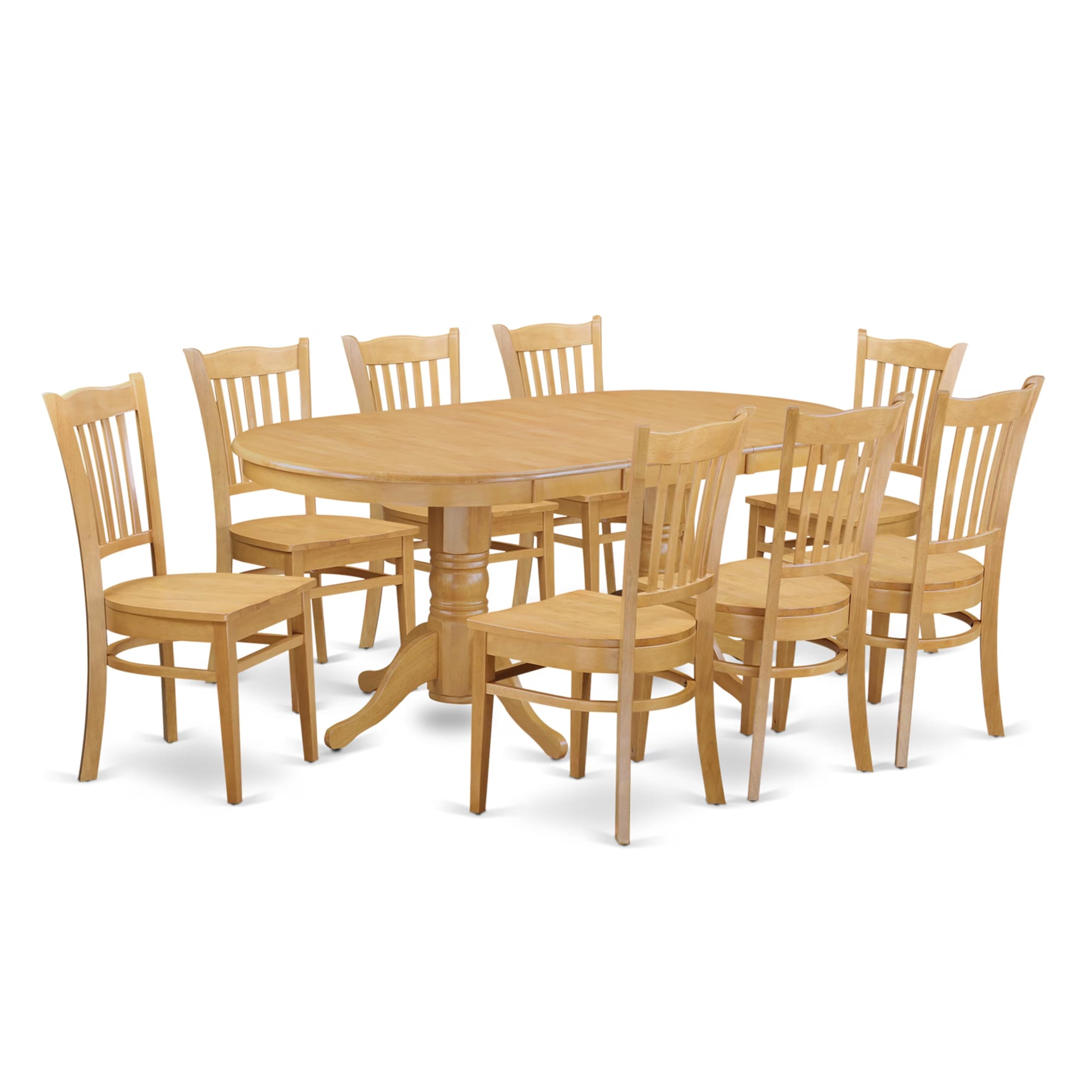 East West Furniture VAGR9-OAK-W 9 Piece Dining Table Set Includes an Oval Wooden Table with Butterfly Leaf and 8 Dining Room Chairs, 40x76 Inch, Oak