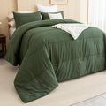 Cozytide Oversized King Comforter 128''X120'',100% Cotton Pleated Olive Green Bedding Set,3 Pieces Soft Lightweight Dark Green B