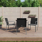 vidaXL 5 Piece Outdoor Patio Dining Set with Cushioned Seating - Poly Rattan and Steel Construction, Tempered Glass Tabletop in Black