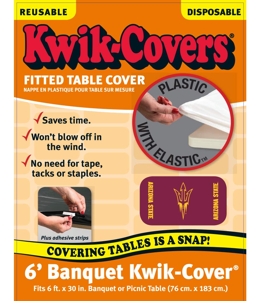 Collegiate Kwik-Covers Rectangle Plastic Table Covers, Bundle Of 2 (Arizona State University, 6')