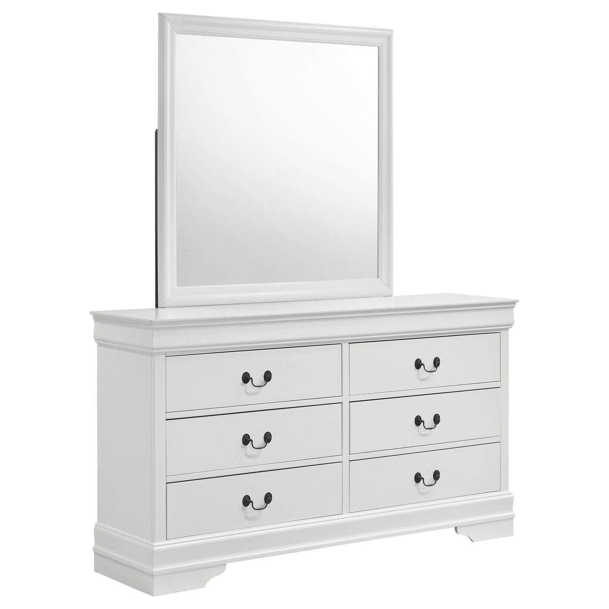 Coaster Home Furnishings Louis Philippe Traditional 58-inch 6-Drawer Bedroom Dresser with Mirror Bedroom Clothing Storage Cabinet Wide Chest of Drawers Organizer Unit White 202443M