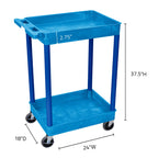 LUXOR BUSTC11BU Multipurpose Utility Tub Cart with Two Shelves Each with 2.75" Deep Walls, 300 Lbs. Capacity, Blue