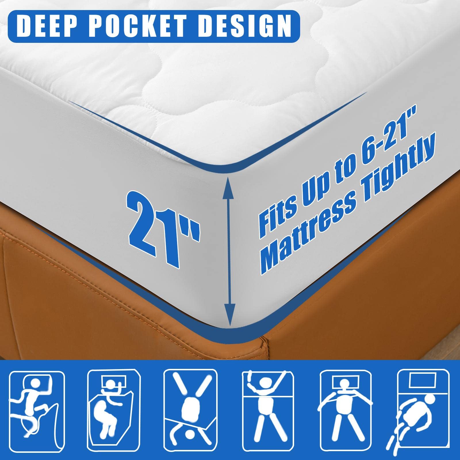 Jamrest Waterproof Mattress Protector Twin Xl Size, 6''-21'' Deep Pocket Fitted Quilted Mattress Pad Cover, Breathable Hollow Co