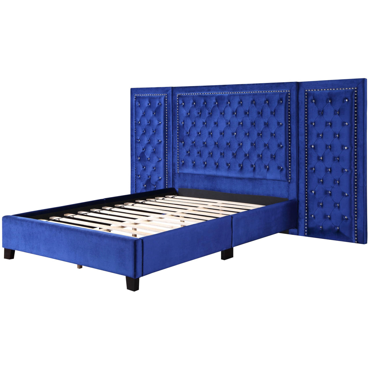 Acme Damazy Eastern King Bed in Blue Velvet