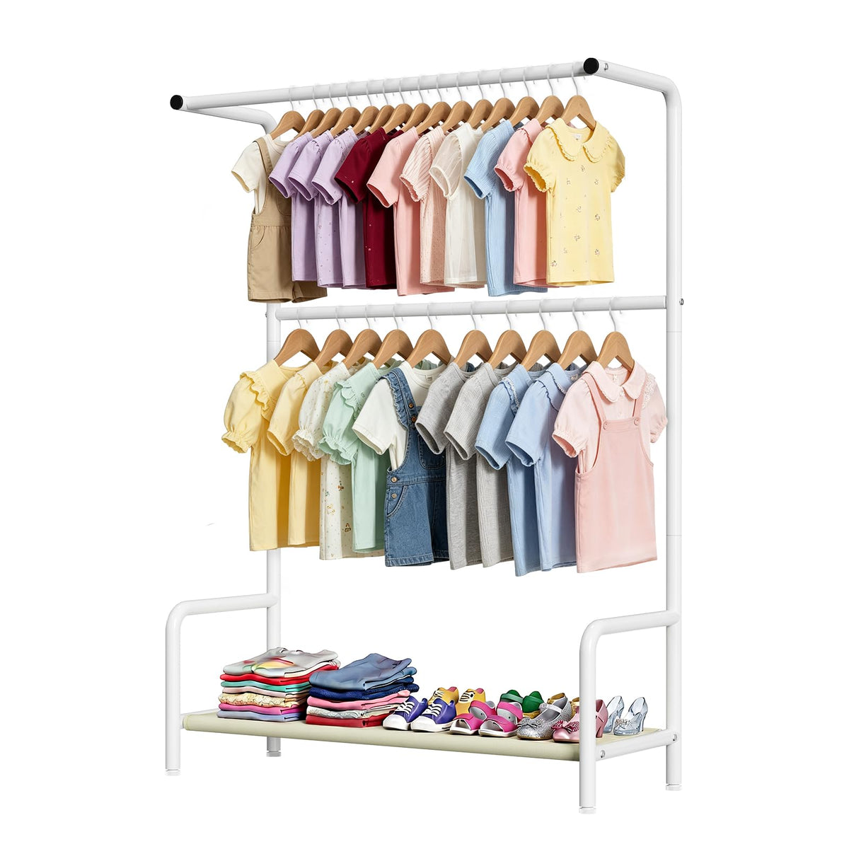 LOVEGRASS Kids Clothing Rack Double Rods for Bedroom Playroom White