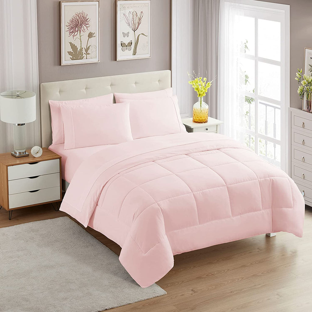 Sweet Home Collection 7 Piece Comforter Set Bag Solid Color All Season Soft Down Alternative Blanket & Luxurious Microfiber Bed 