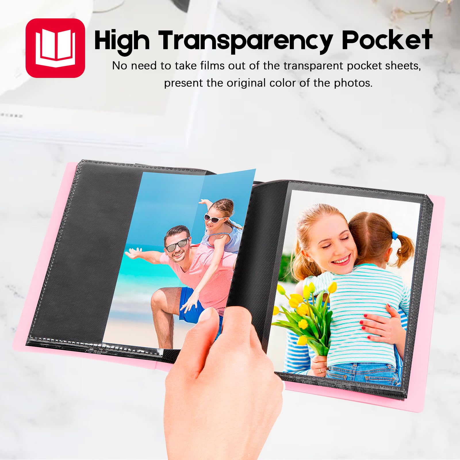 Small Photo Album 5X7 Holds 64 Photos Black Inner Page With Strong Elastic Band, 5X7 Mini Book Photo Pictures Album For Artwork,