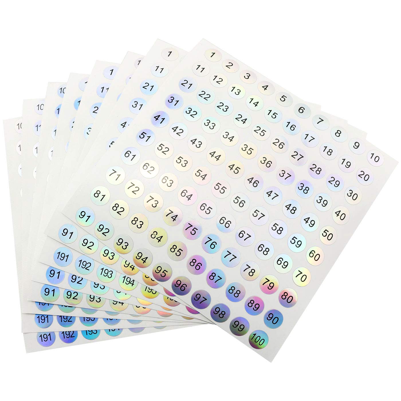 Ruiwaer 8 Sheets Consecutive Laser Number Stickers Small Round Labels Self Adhesive Tags Stickers Home School Office Decoration