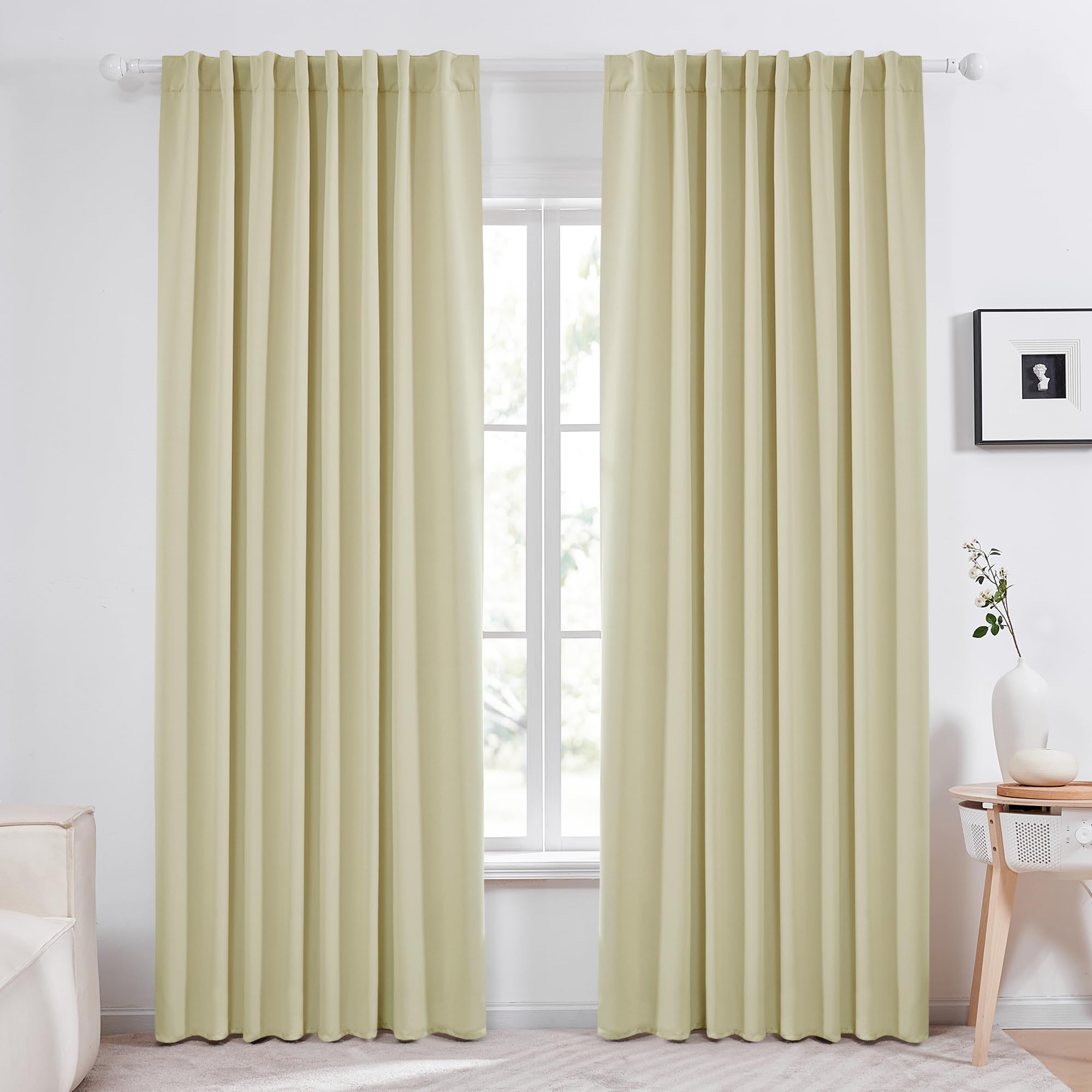 Deconovo Blackout Curtains – Room Darkening, Noise-Reducing, Thermal Insulated – Energy-Efficient Window Treatment For Bedroom, Living Room & Home Office – 2 Panels, Beige, 70W X 95L Inch