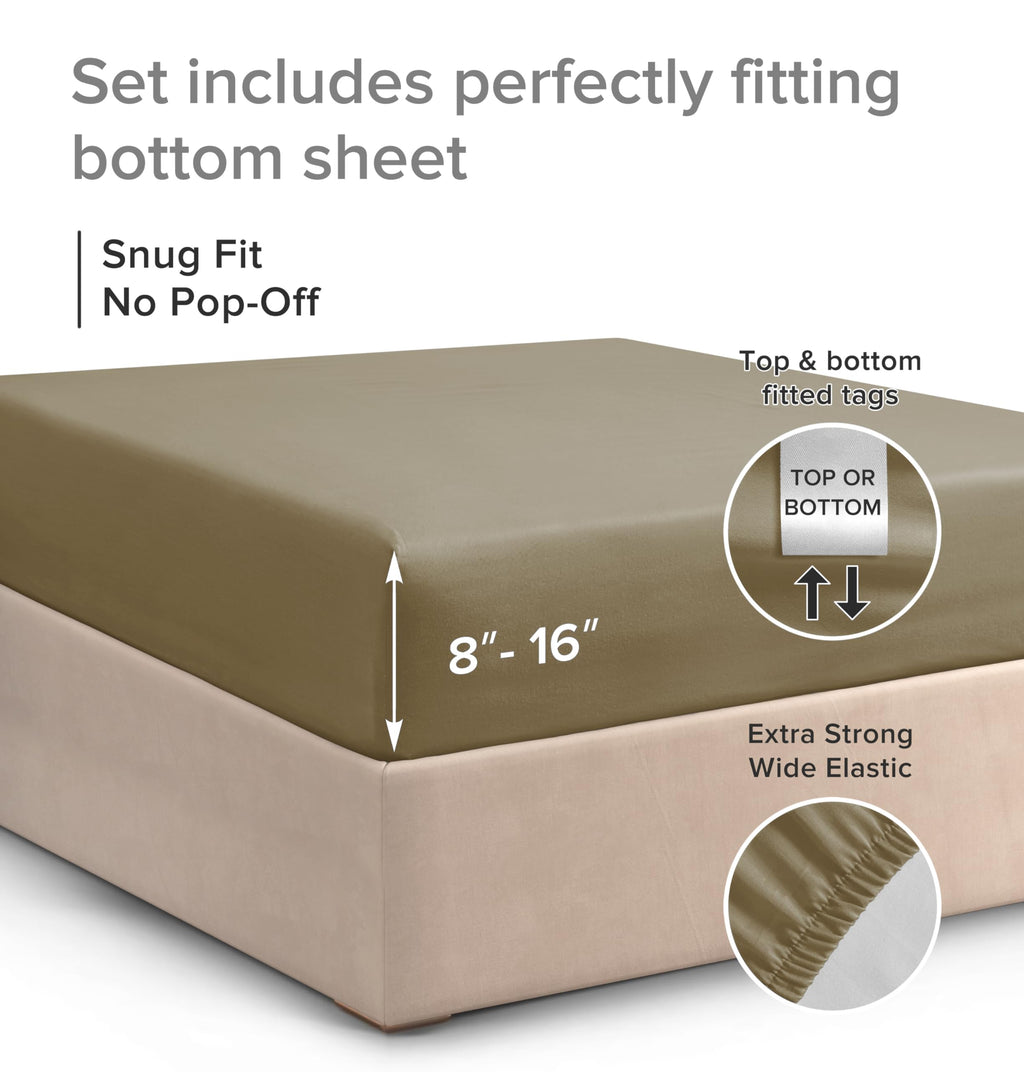 Full Size Fitted Bed Sheet - Hotel Luxury Single Fitted Sheet Only - Fits Mattress Up To 16 - Extra Soft, Wrinkle Free, Breathable, And Cooling - Bottom Fitted Sheet - Khaki Single Fitted Sheet Only