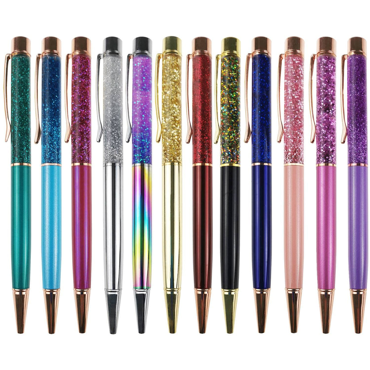 Oddmoal Fancy Metal Ballpoint Pens Floating Glitter Dynamic Liquid Sand Pen For Office Supplies, Black Ink, 12 Count(Mixed Color