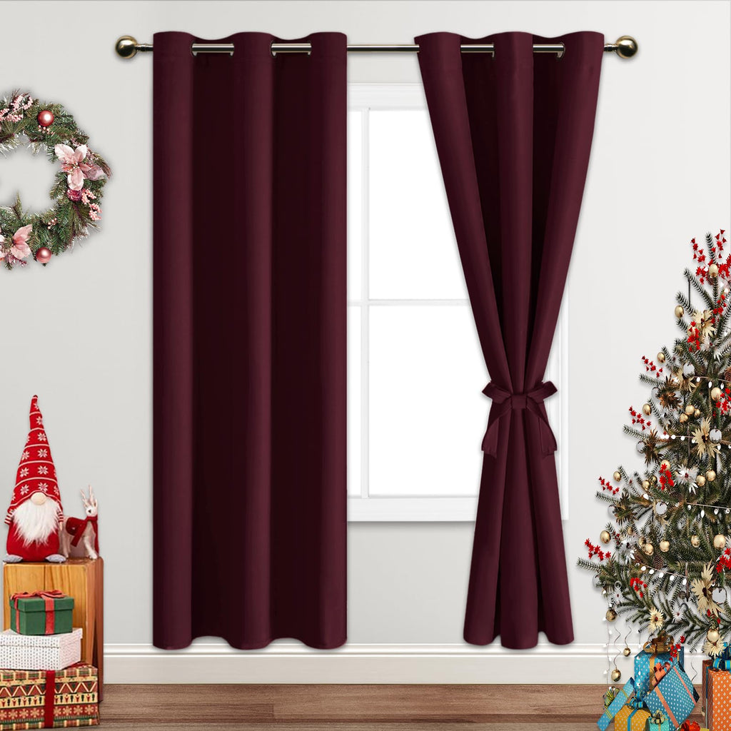 Jiuzhen Burgundy Blackout Curtains For Bedroom - Light Blocking And Noise Reducing Grommet Curtains For Living Room Darkening Curtains, Set Of 2 Window Curtain Panels, 38 X 72 Inch Length
