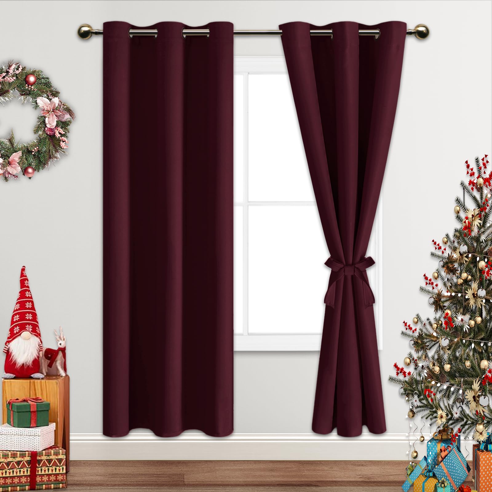 Jiuzhen Burgundy Blackout Curtains For Bedroom - Light Blocking And Noise Reducing Grommet Curtains For Living Room Darkening Curtains, Set Of 2 Window Curtain Panels, 38 X 72 Inch Length