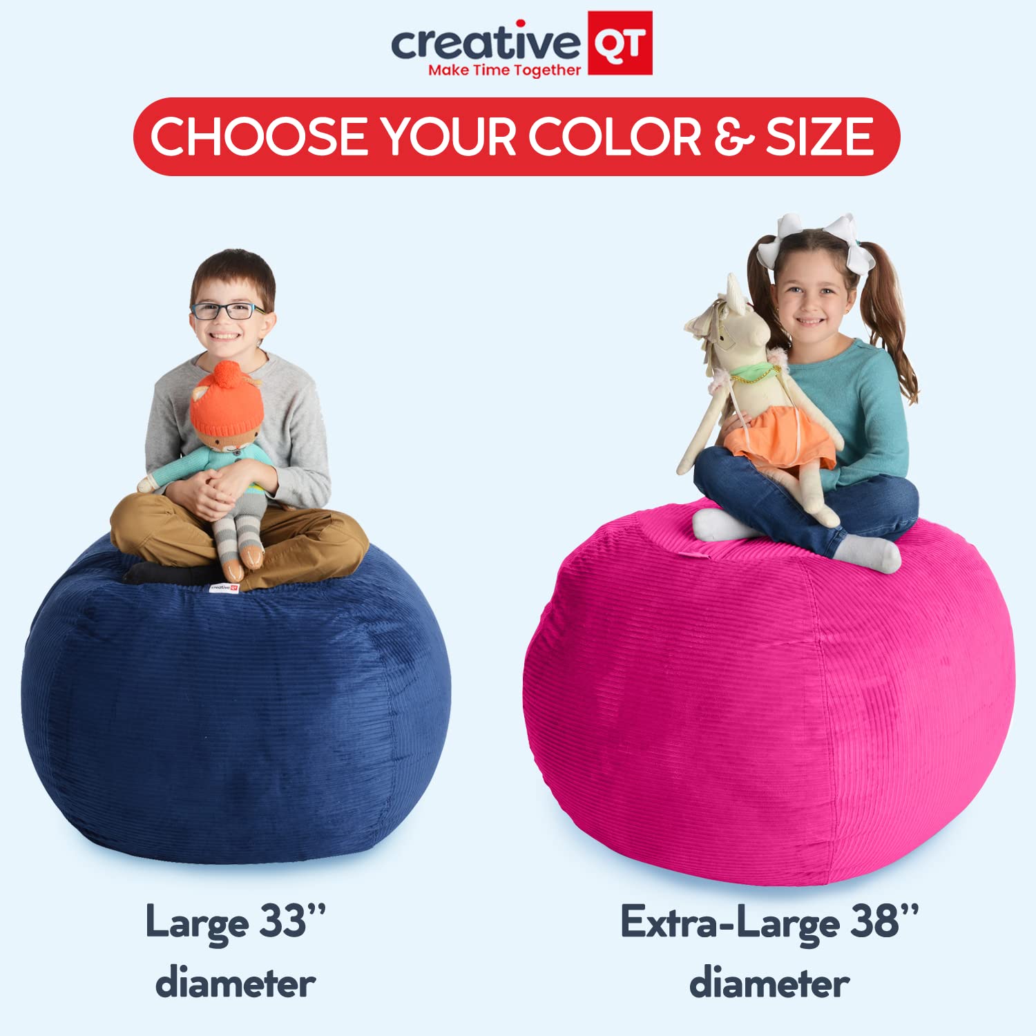Creative Qt Stuff ’N Sit Large 33’’ Bean Bag Storage Cover For Stuffed Animals & Toys - Purple Unicorn Print - Toddler & Kids’ Rooms Organizer - Beanbag Makes Great Plush Toy Hammock Alternative
