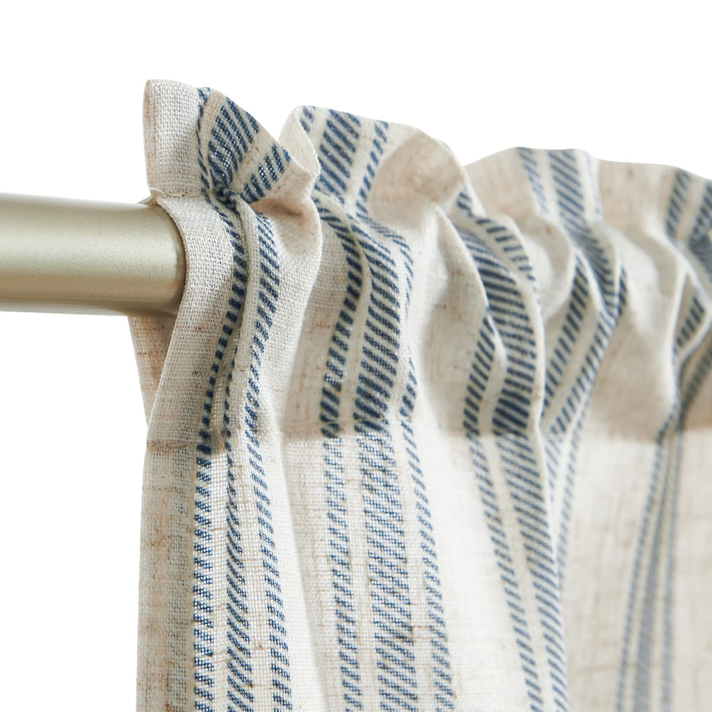 Jinchan Linen Kitchen Curtains Striped Tier Curtains 36 Inch Cafe Curtains Farmhouse Small Curtains Balanced Stripe Half Window Curtains Light Filtering For Bathroom Laundry 2 Panels Blue On Beige