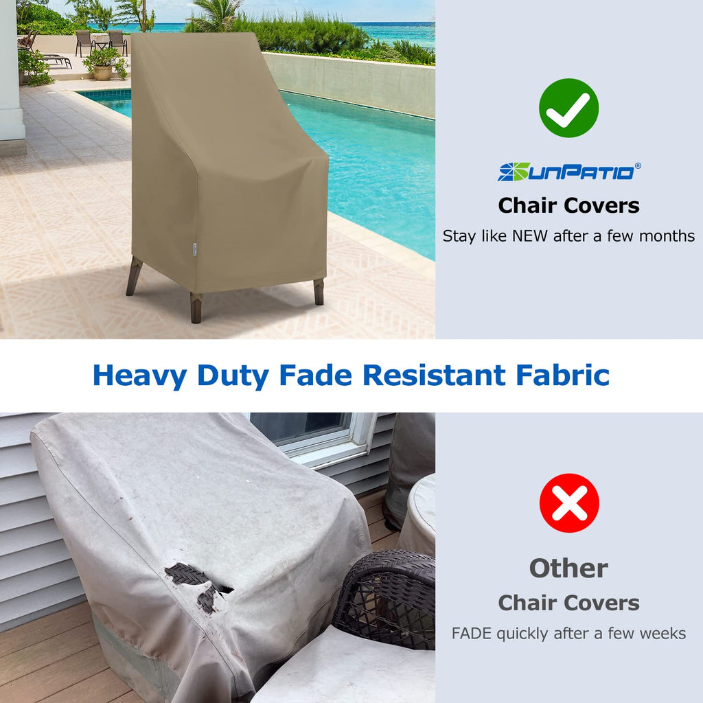 Sunpatio Outdoor High Back Chair Covers, Heavy Duty Waterproof Stackable Patio Chair Covers, All Weather Protection Patio Furniture Covers, 2 Pack -27' W X 30' D X 42' H, Taupe