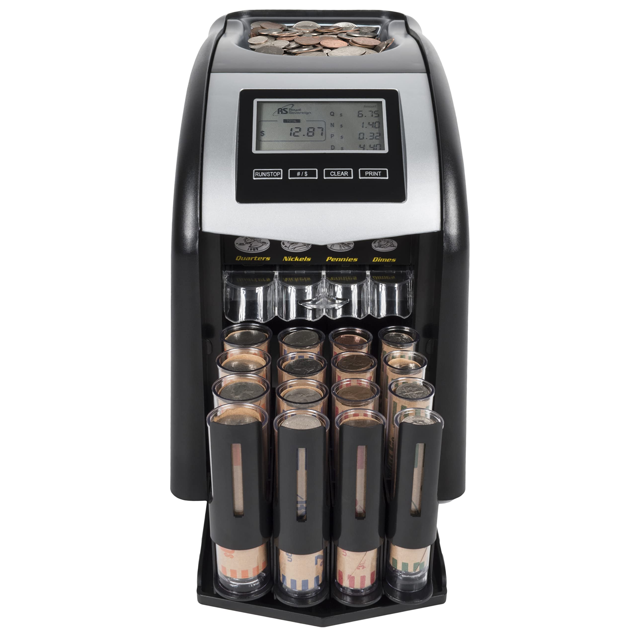 Royal Sovereign 4 Row Electric Coin Counter/Sorter With Patented Anti-Jam Technology & Digital Counting Display (Fs-44N), Black