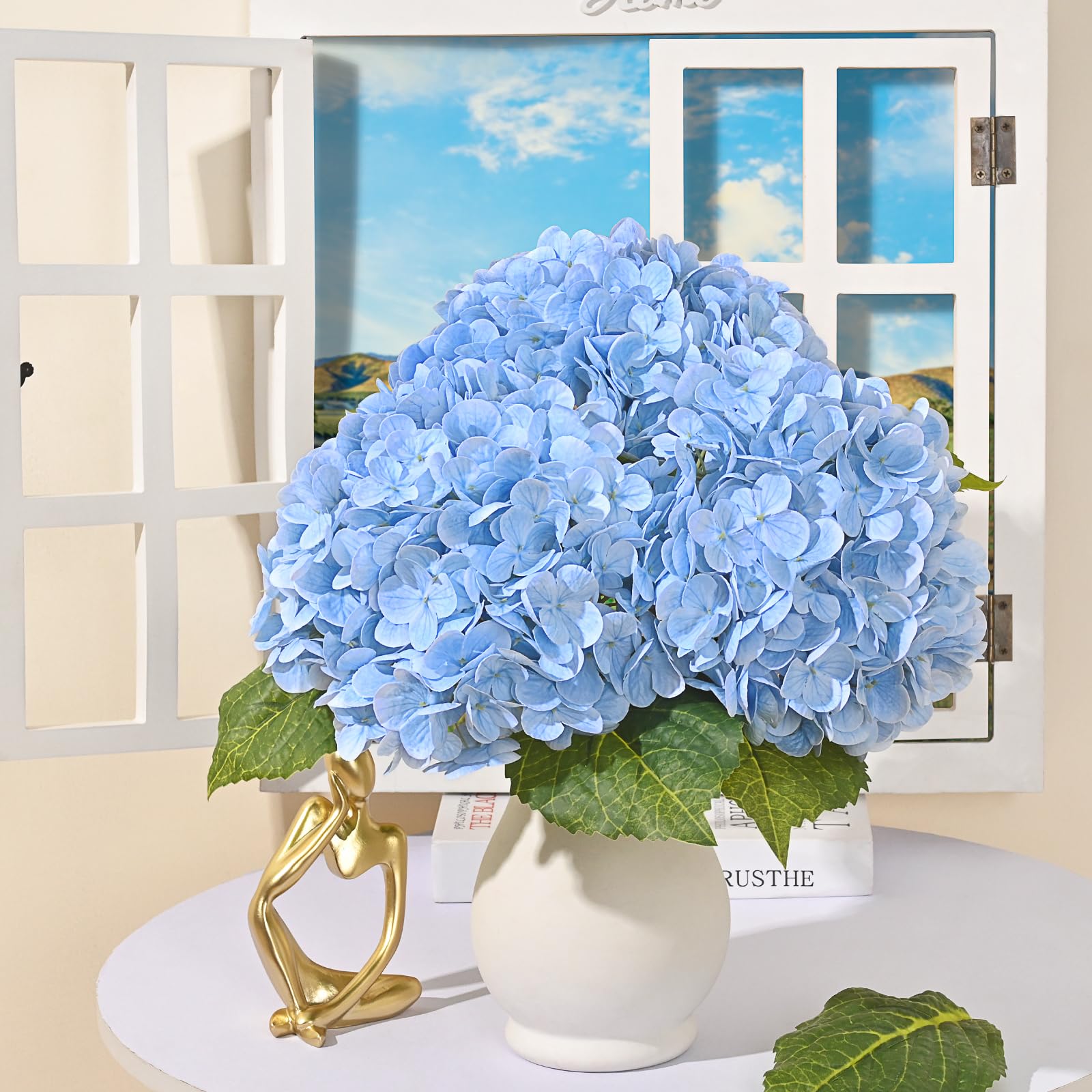 Martine Mall 3Pcs 21In Hydrangea Artificial Flowers, Latex Real Touch Hydrangeas Lifelike Large Hydrangea Flowers For Home Decor