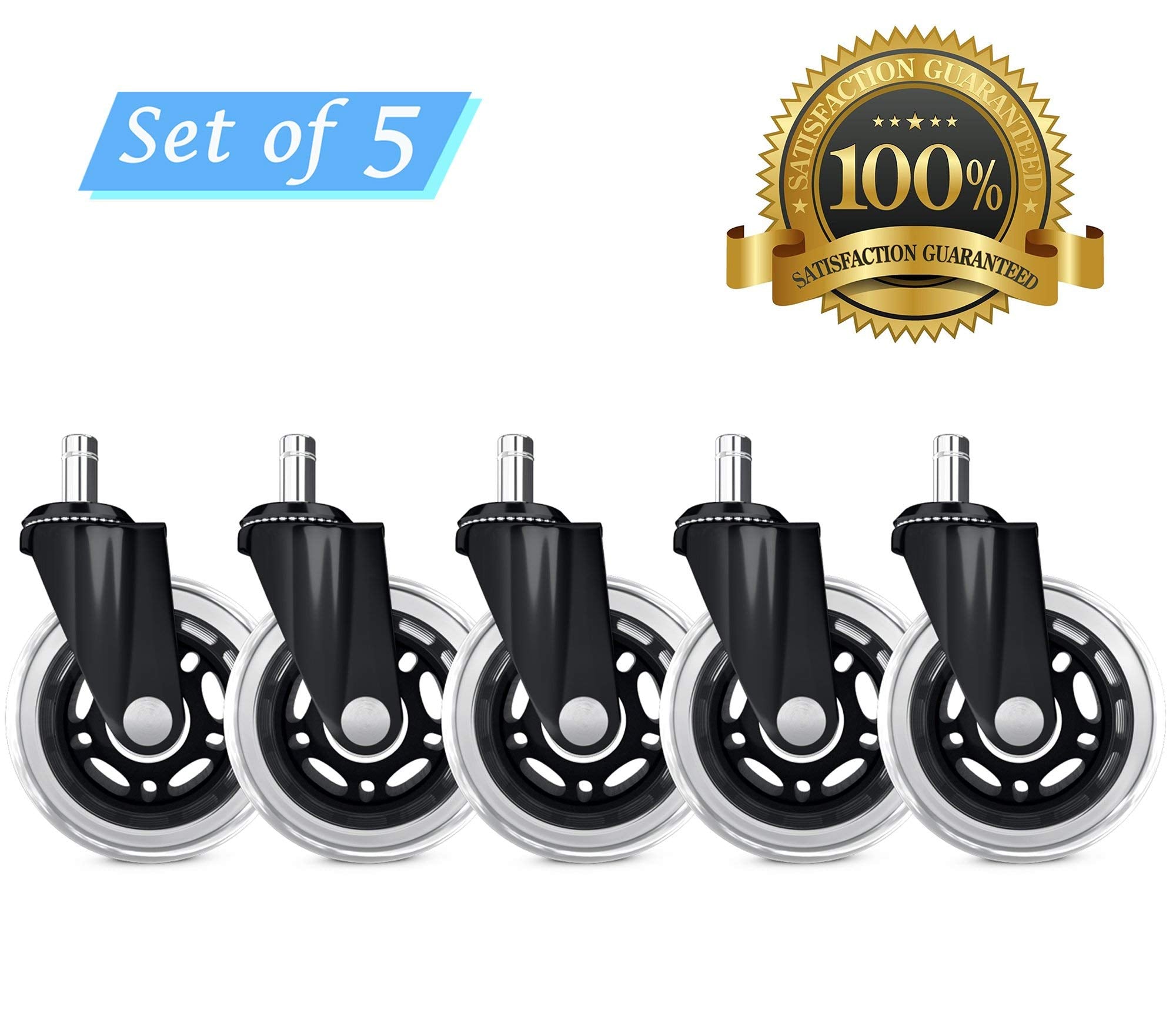Office Chair Caster Wheels Set Of 5 Heavy Duty & Safe For All Floors Including Hardwood 3'' Rubber Replacement For Desk Floor Ma