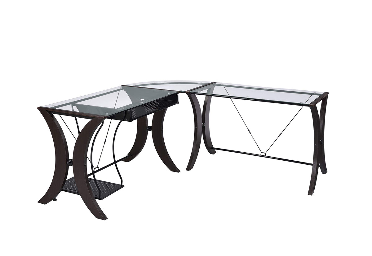 Coaster Home Furnishings CO-800446 Monterey 3-piece L-Shape Computer Desk Set, Cappuccino and Clear, 68 W x 67 D x 30 H