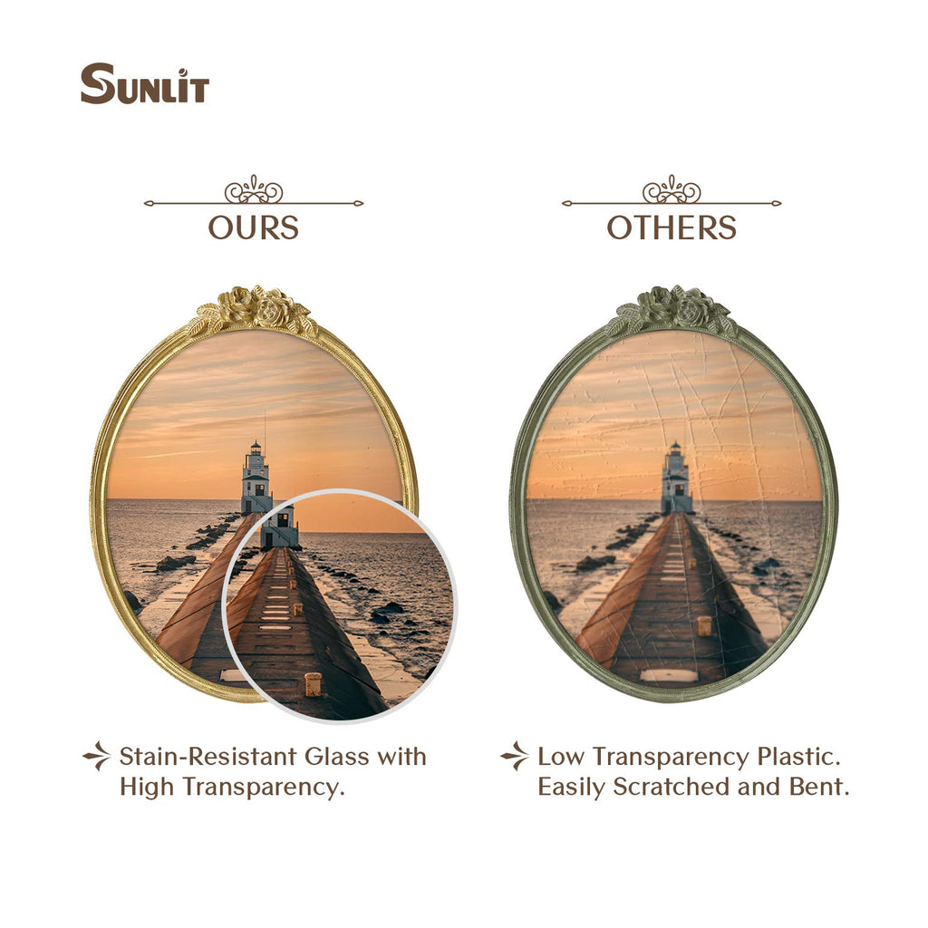 Sunlit Vintage Picture Frame 8X10 Inch, Oval Antique Photo Frames With Glass Front, Luxury Photo Display, Tabletop Wall Hanging,