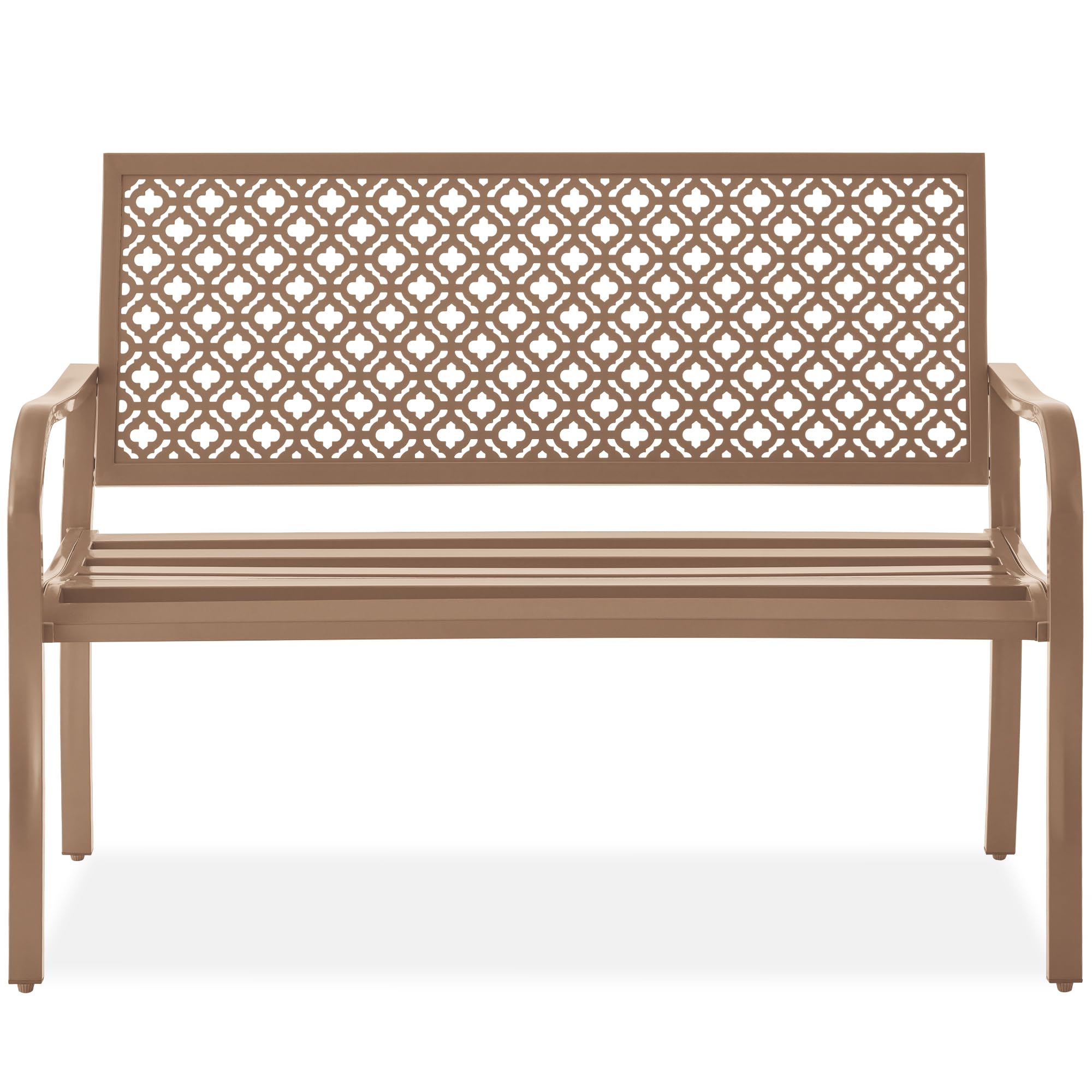 Best Choice Products Outdoor Bench 2-Person Metal Steel Benches Furniture For Garden, Patio, Porch, Entryway W/Geometric Backrest, 790Lb Capacity - Taupe