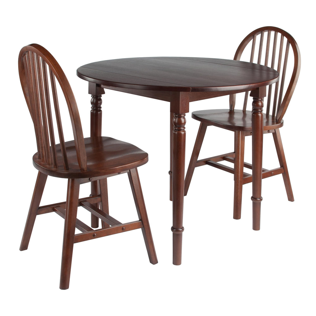 Winsome Sorella 3-Pc Drop Leaf Dining Table with Windsor Chairs, Walnut