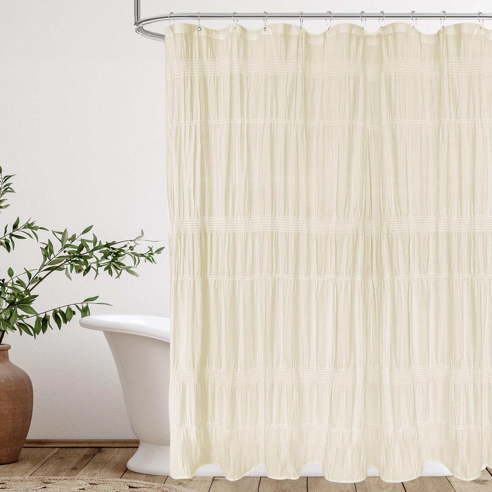 Seasonwood Beige Shower Curtain Cotton Shower Curtain Rustic Farmhouse Shower Curtain Neutral Bathroom Shower Curtain,Beige/Crea