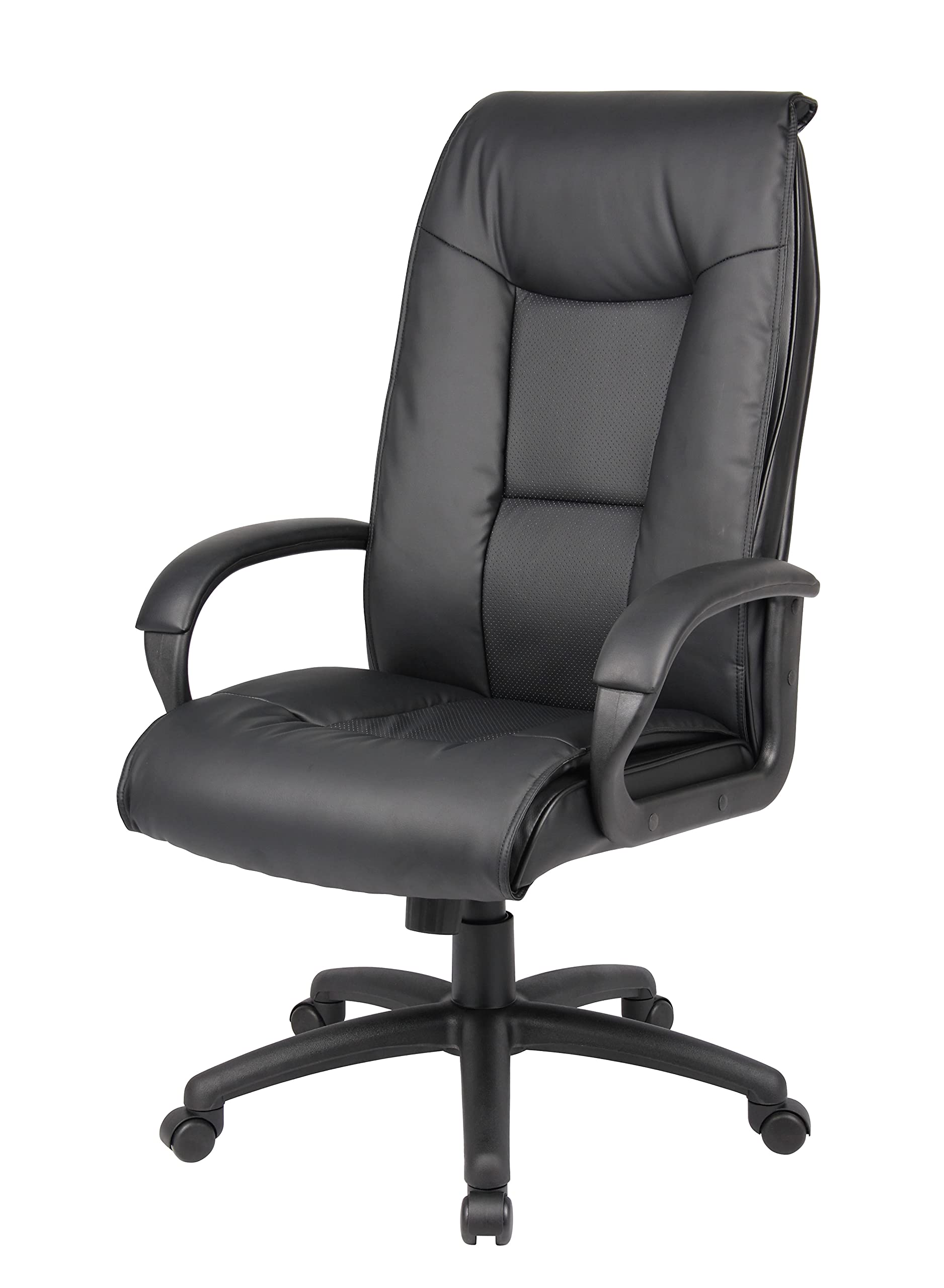 Executive High Back Leatherplus Chair Black - Boss Office Products: Ergonomic, Swivel, Adjustable Height, Metal Frame - Thumbnail 3