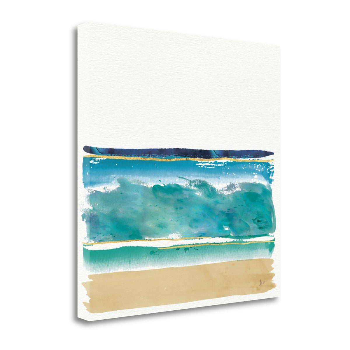 24' Artistic Watercolor Beach Interpretation with Gold Accents Gallery Wrap Canvas Wall Art