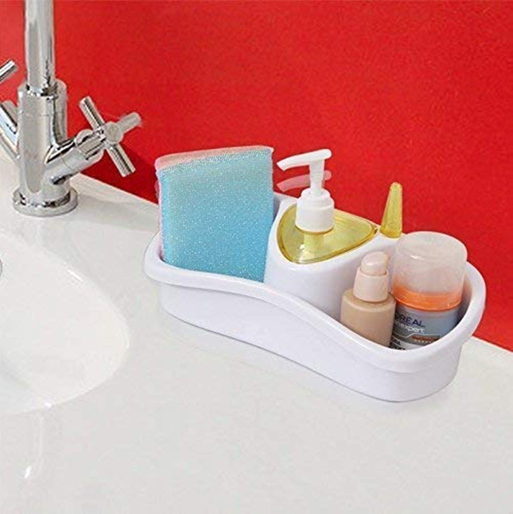 Lukzer 1 Pc Sink Organizer Drainer Stand With Sponge Liquid Holder And Soap Dispenser Pump Multi Utility Soap Sponge Storage For