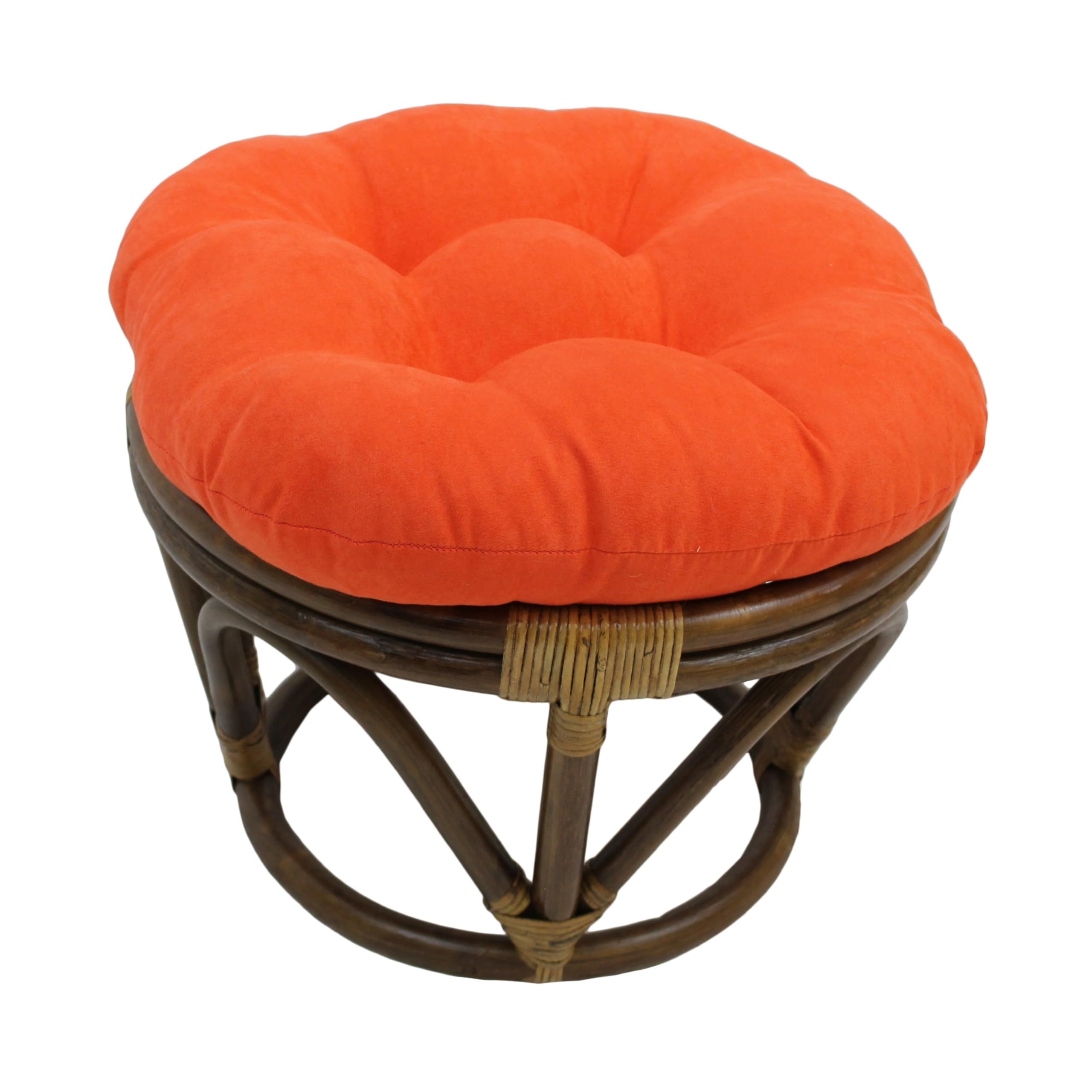 Blazing Needles Solid Microsuede Tufted Round Footstool Cushion, 18&quot;, Tangerine Dream