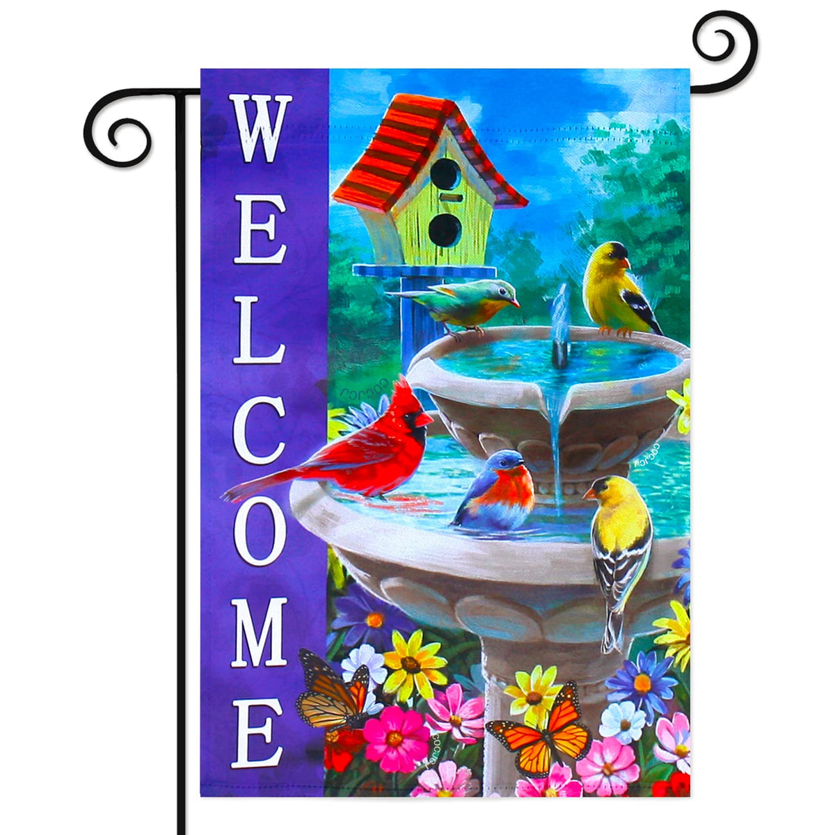 Welcome Spring Summer Bird Outside Vertical Double Sided Small Garden Flags For All Seasons Cardinal Birdhouse Outside Yard Flag