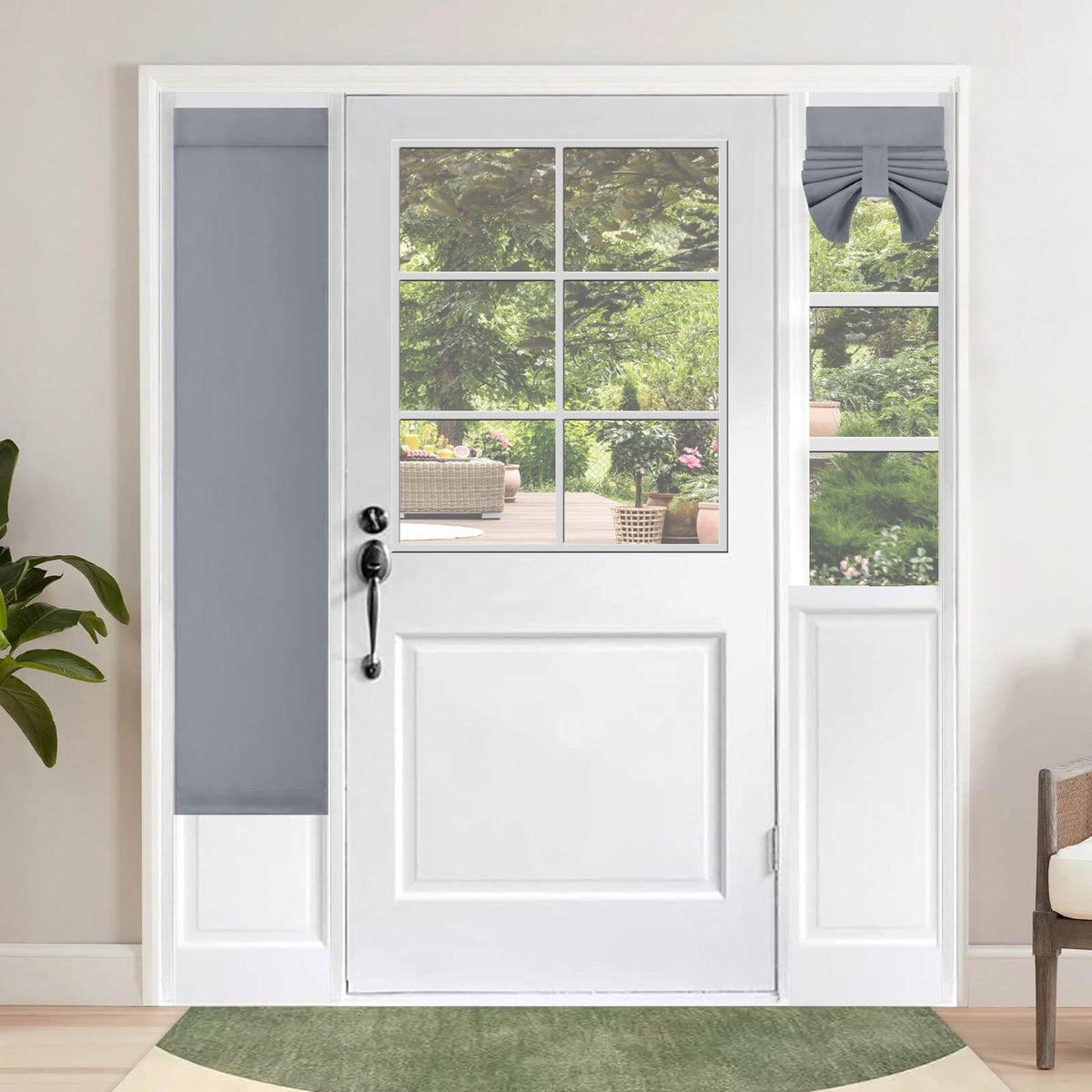 Outdoorlines Blackout French Door Curtains, Privacy Thermal Insulated Tie Up Glass Shades, Easy To Install Tricia Window Drapes, Small Front Door Curtain, W12 X L68 Inch, Grey, 1 Panel