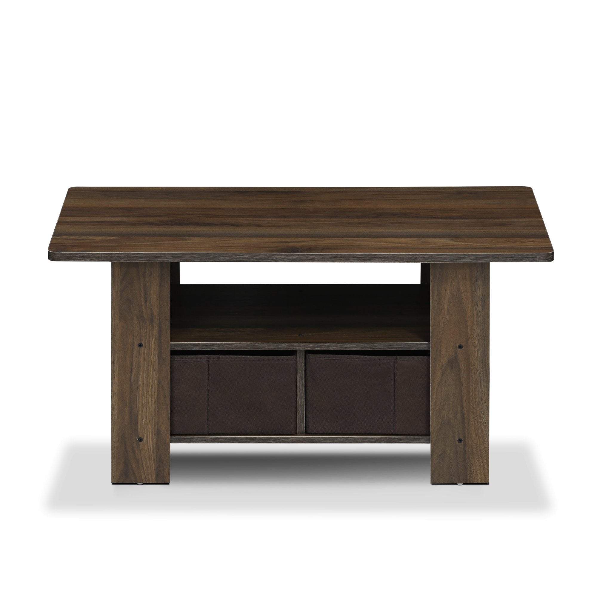 Furinno Andrey Coffee Table With Bin Drawer, Columbia Walnut/Dark Brown