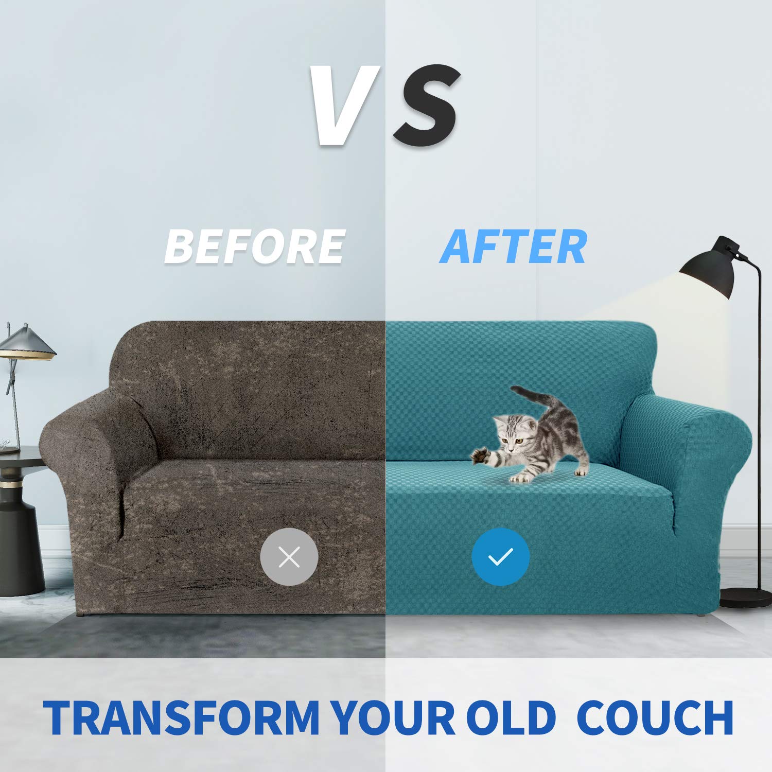 Znsayotx 1 Piece Jacquard Chair Slipcovers For Living Room High Stretch Chair Covers With Arms Anti Slip Pets Friendly Couch Sofa Armchair Cover Furniture Protector (Chair, Peacock Blue)