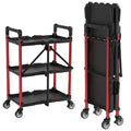 WORKPRO 3-Tier Collapsible Service Cart, 210 LBS Foldable Utility Service Cart with Wheels, Portable Tool Cart for Garage, Wareh