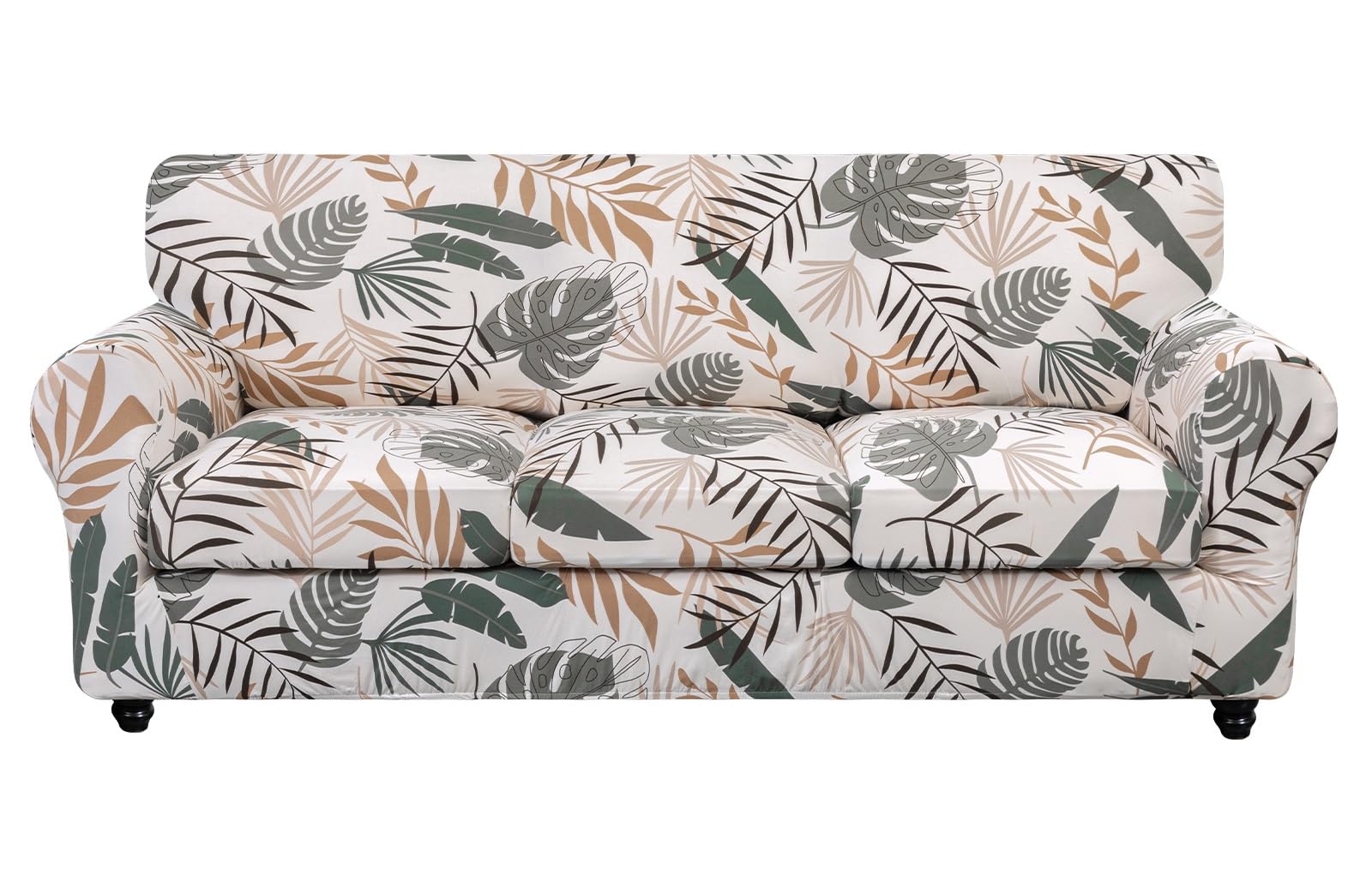 Searchi Stretch Sofa Cover Printed Couch Cover, Floral Pattern 4 Pieces Sofa Slipcover With 3 Separate Cushion Cover, Washable Furniture Protector For Living Room(Sofa, Botanical Palm)