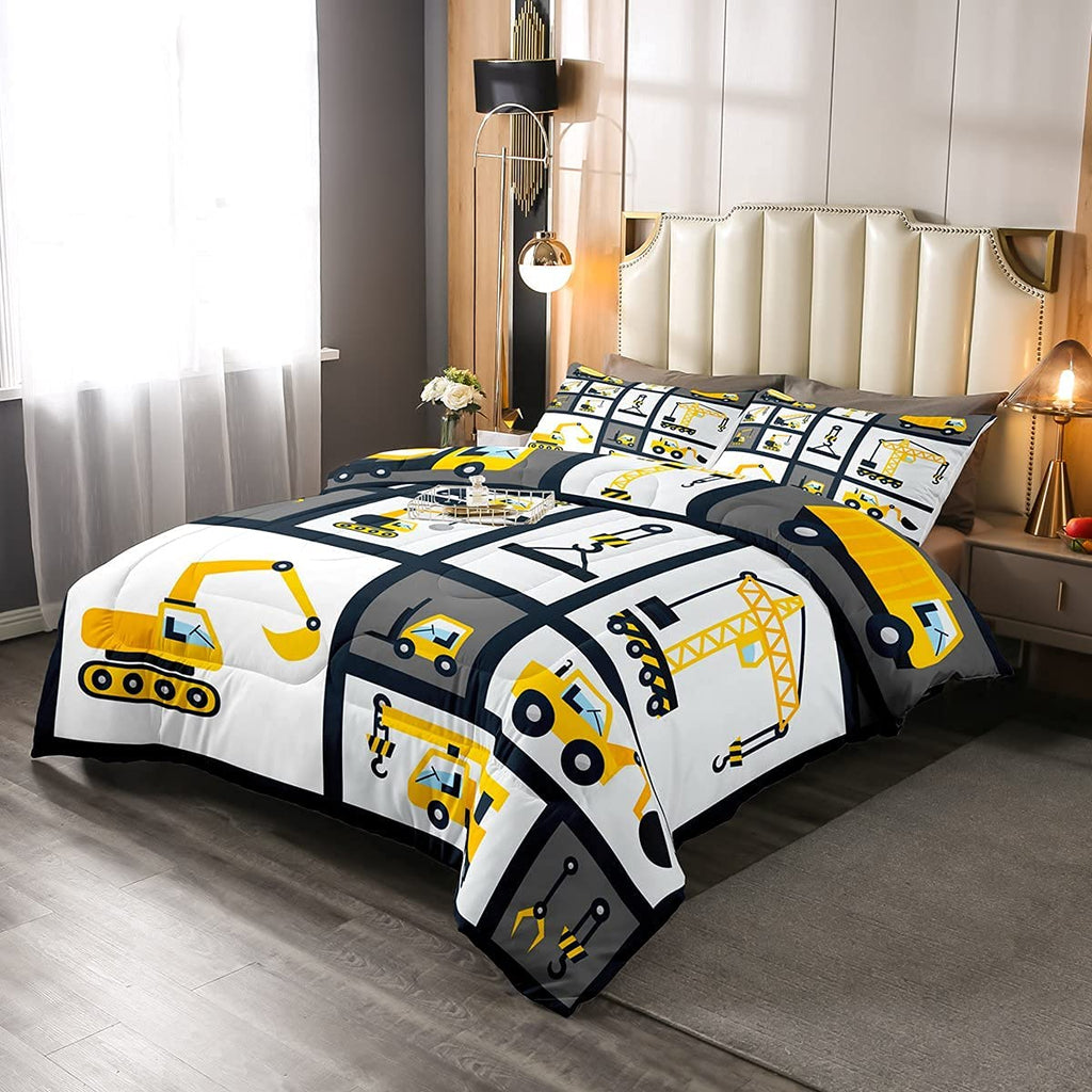 Feelyou Boys Construction Bedding Set Twin Size Kids Machinery Truck Comforter For Children Construction Site Car Vehicle Decor