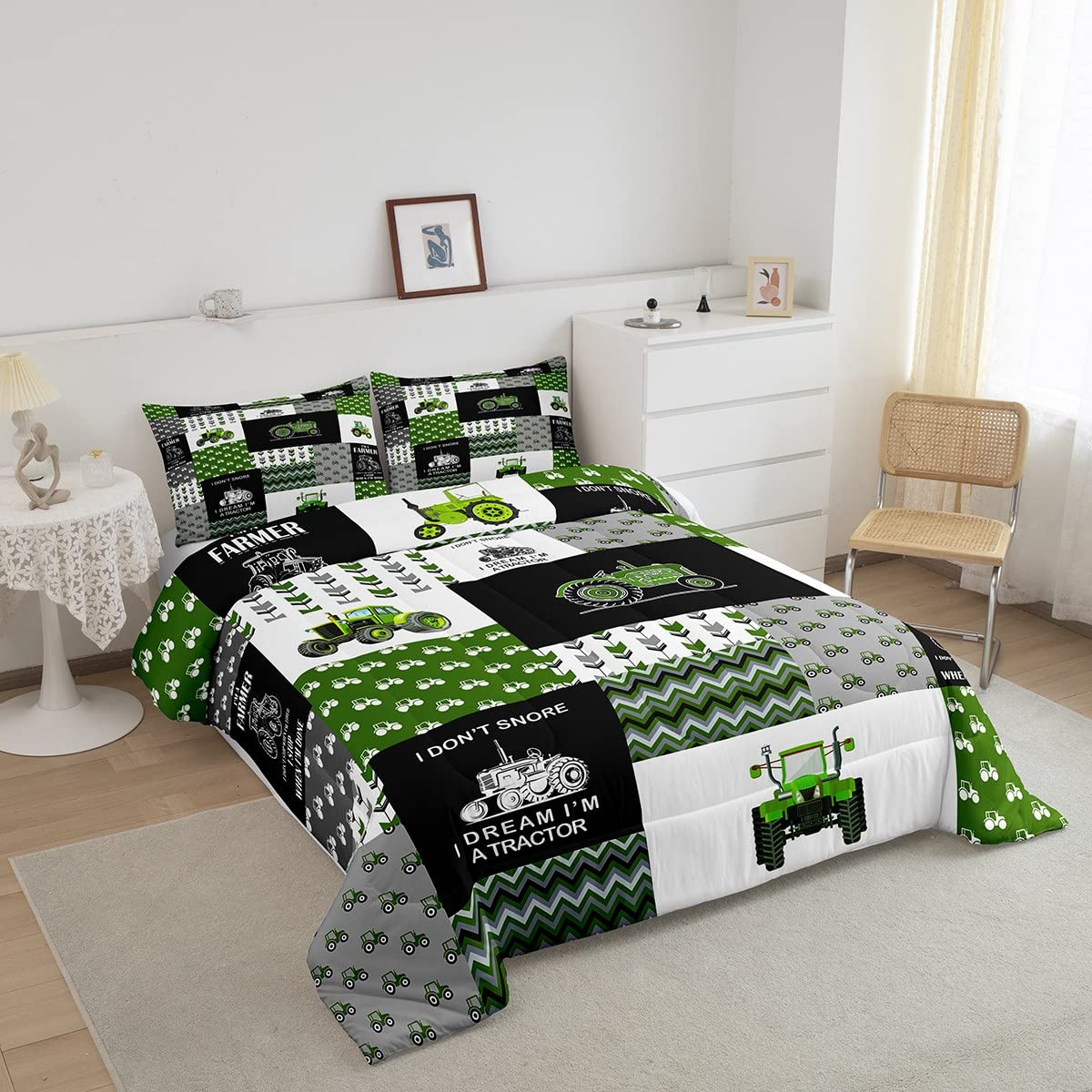 Feelyou Tractor Comforter Set Cartoon Farm Tractor Down Duvet For Kids Boys Girls Truck Car Bedding Set Harvester Excavator Comf